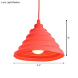Industrial Red Iron Hanging Lamp Kit - Single Tapered/Cage/Flared Ceiling Pendant Light For Living