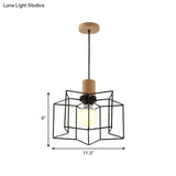 Industrial Retro Hanging Fixture - 1 Head Metal/Wood Ceiling Light With Cage Shade Black