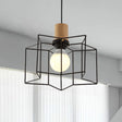 Industrial Retro Hanging Fixture - 1 Head Metal/Wood Ceiling Light With Cage Shade Black / Star