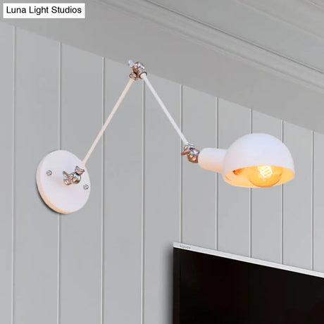 Industrial Retro Metal Swing Arm Wall Sconce Lamp With White Dome - Perfect For Bedroom Lighting