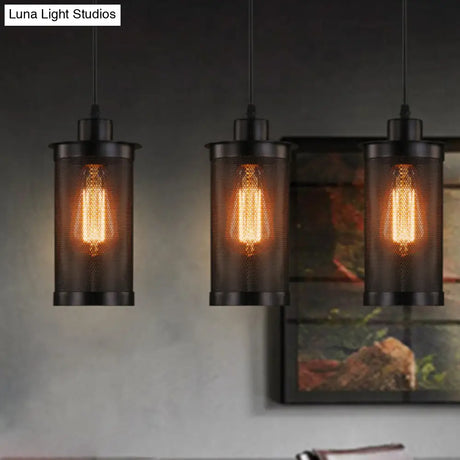 Industrial Retro Style Hanging Light - Black Iron Cage Pendant Fixture With Single Bulb