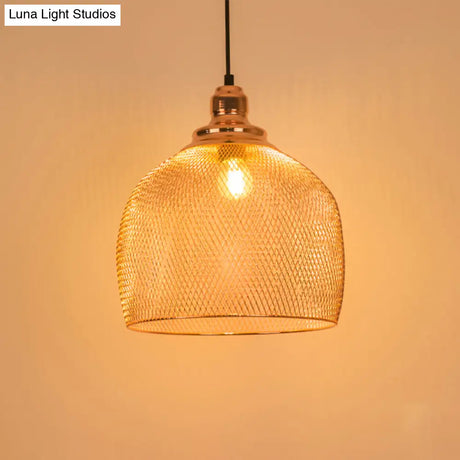 Industrial Rose Gold Pendant Lamp For Dining Room - Globe/Dome Cage Design With Down Lighting