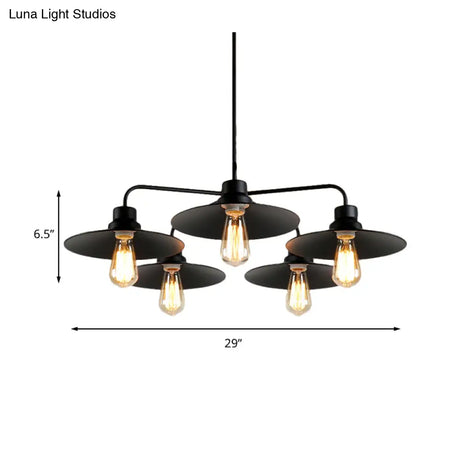 Industrial Round Black Chandelier Pendant Light Vintage Style Metallic Finish with Hanging Rod 3/5 Lights