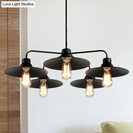 Industrial Round Black Chandelier Pendant Light Vintage Style Metallic Finish with Hanging Rod 3/5 Lights