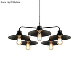 Industrial Round Black Chandelier Pendant Light Vintage Style Metallic Finish with Hanging Rod 3/5 Lights