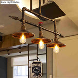 Industrial Rust Iron Hanging Ceiling Lamp With Water Pipe Design & 3 Bell-Shaped Lights
