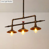 Industrial Rust Iron Hanging Ceiling Lamp With Water Pipe Design & 3 Bell-Shaped Lights