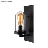 Industrial Rustic Wall Sconce With Clear Glass Shade And Black Frame