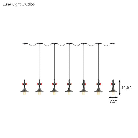 Industrial Saucer Iron Tandem Pendant Lamp In Black - 3/5/7-Bulb Restaurant Lighting Solution
