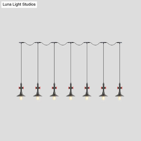 Industrial Saucer Iron Tandem Pendant Lamp In Black - 3/5/7-Bulb Restaurant Lighting Solution
