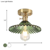 Industrial Scalloped Ribbed Glass Semi Flush Mount Light - Clear/Green
