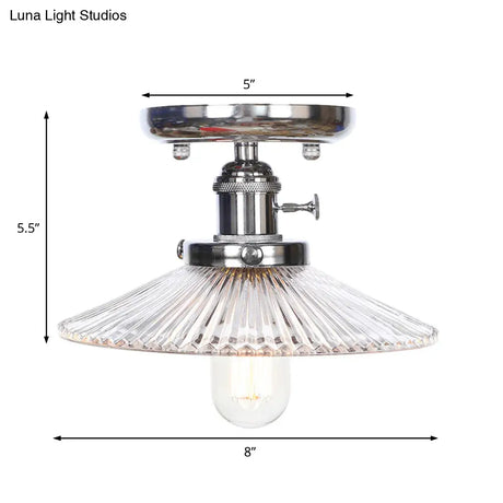 Industrial Semi Flush Ceiling Light With Cone/Saucer Opal/Clear Glass Shade - Perfect For Living