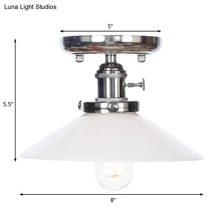 Industrial Semi Flush Ceiling Light With Cone/Saucer Opal/Clear Glass Shade - Perfect For Living