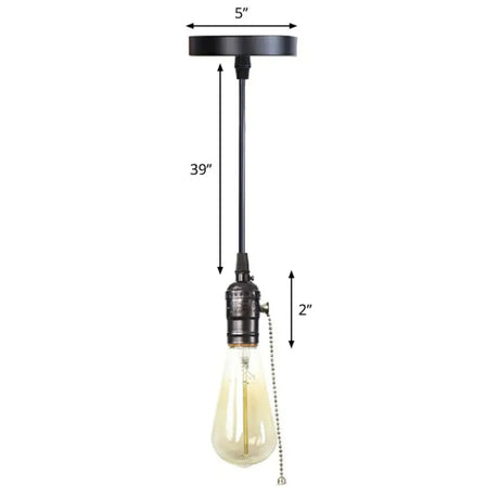 Industrial Single Edison Bulb Pendant Light - Aluminum Socket Black Hanging Lamp For Living Room / K
