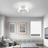 Industrial Star Shaped Metal 5-Bulb Light Fixture In Black/White With Cage For Living Room. White
