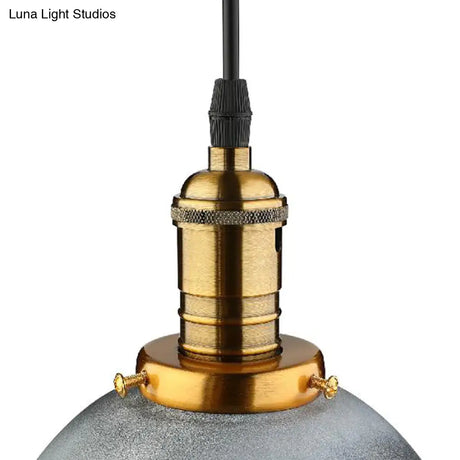 Industrial Style 1-Head Iron Dining Room Hanging Fixture With Aged Silver Bell Shade