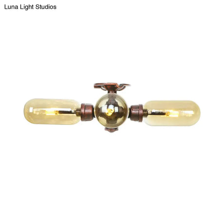 Industrial Style Amber Glass Semi Flush Mount Ceiling Light With Weathered Copper Finish - 3/4/5