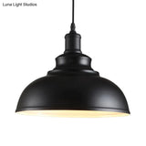Industrial Style Black Metal Bowl Suspension Light With 1-Bulb - Ideal For Dining Room