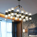 Industrial-Style Black Molecular Chandelier With 24 Clear Glass Lights For Dining Room Or Island