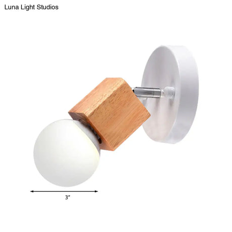 Industrial Style Black/White Wood Wall Sconce With Square Mount & Circular Backplate
