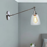Industrial Style Clear Glass 1-Light Wall Sconce With Arm 8/12 Length - Black/Bronze/Brass Finish