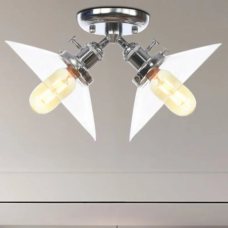 Industrial Style Clear Glass Semi Flush Mount Ceiling Light With 2 Lights For Conical Restaurants