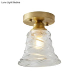 Industrial-Style Cone Glass Ceiling Light - Single Bulb Semi Flush Mount Fixture In Brass With