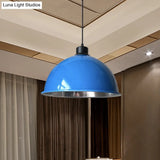 Industrial Style Domed Aluminum Ceiling Fixture - 12.5’/14’ Corded Hanging Lamp In Black/Red