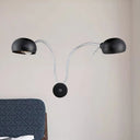 Industrial Style Double Domed Metal Wall Sconce - 2-Light Bedroom Fixture With Flexible Arm
