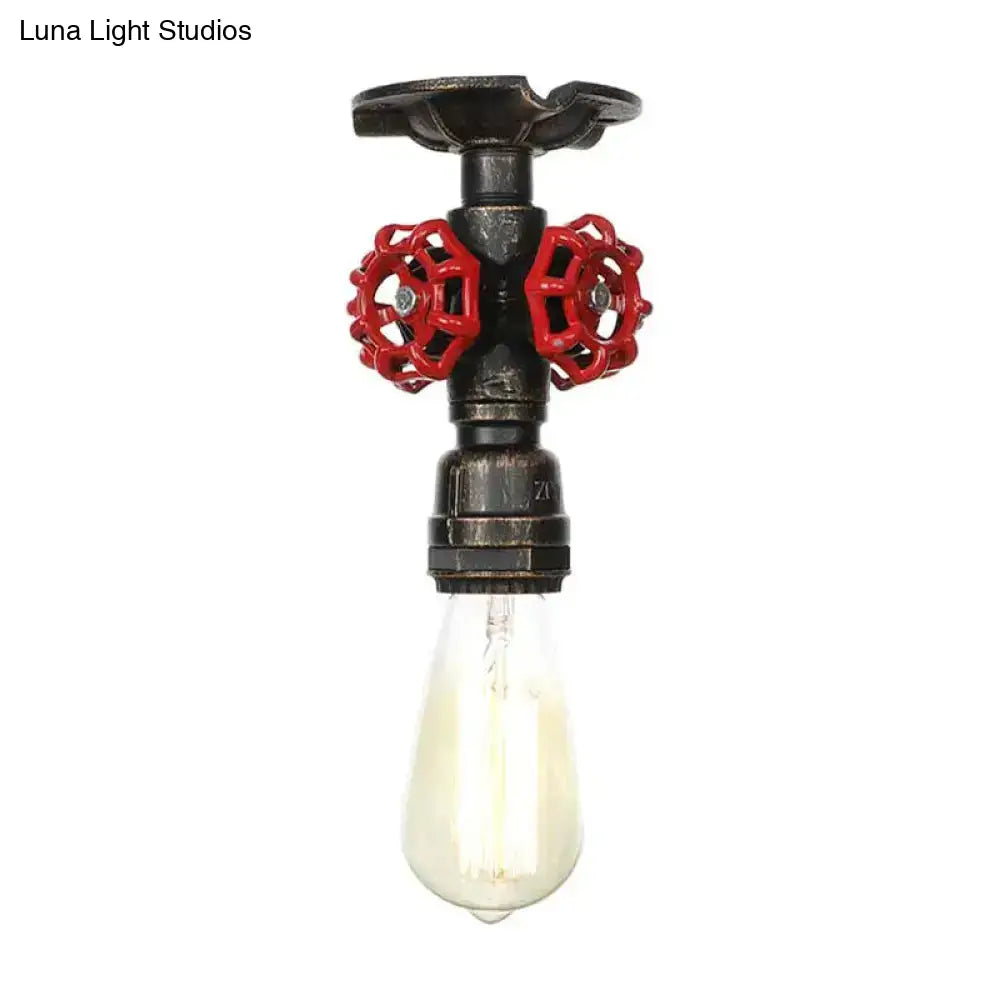 Industrial Style Exposed Bulb Semi Flush Mount Ceiling Light In Antique Bronze/Silver/Brass With
