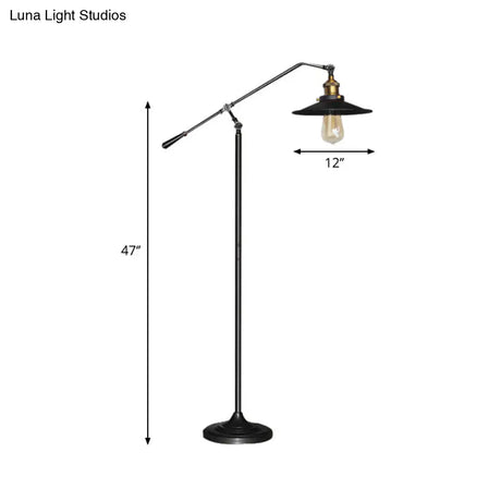 Industrial Style Floor Standing Lamp In Black/Bronze With Flared Metal Shade 10/12 Wide