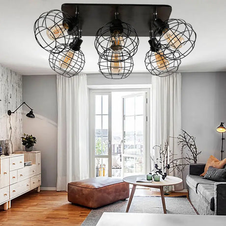 Industrial Style Global Black Metal Semi Flush Mount Ceiling Light With 4/6 Lights - Perfect For
