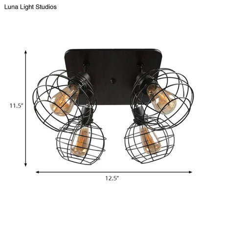 Industrial Style Global Black Metal Semi Flush Mount Ceiling Light With 4/6 Lights - Perfect For