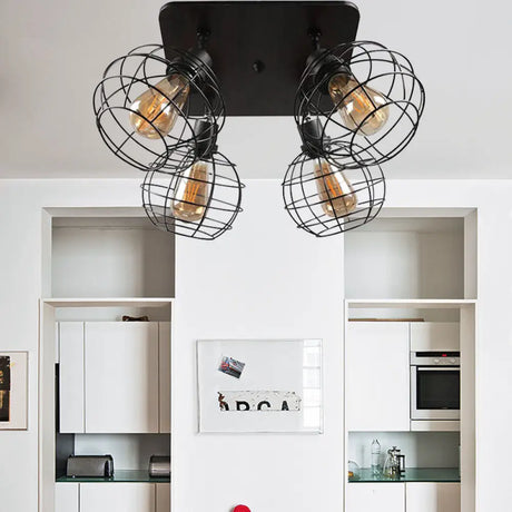 Industrial Style Global Black Metal Semi Flush Mount Ceiling Light With 4/6 Lights - Perfect For