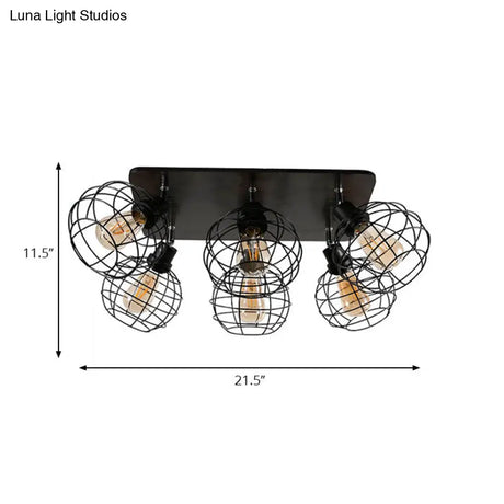 Industrial Style Global Black Metal Semi Flush Mount Ceiling Light With 4/6 Lights - Perfect For