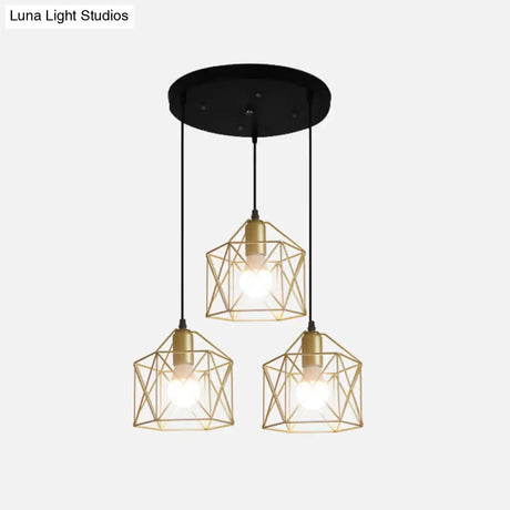 Industrial Style Gold Ceiling Light With Hexagon Cage Shade - Ideal For Restaurants And More!