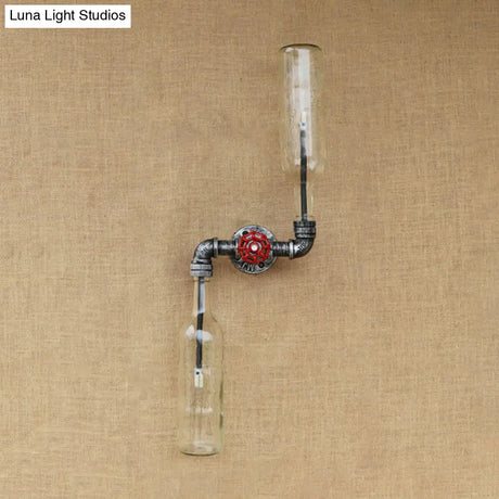 Industrial-Style Gray/Blue Glass Wall Sconce Light With 2 Wine Bottle Lights Ideal For Living Room