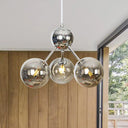 Industrial Style Hanging Chandelier Light - 13’/27.5’/34’ W Orbit Shade Amber/Clear/Smoke