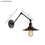 Industrial Style Metal Black/Rust Wall Mount Light With Swing Arm And Flat Shade - 1 Bulb Lamp