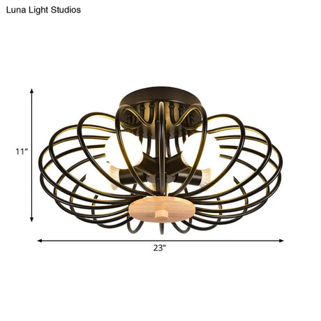Industrial Style Metal Ceiling Light Fixture - Fan Shaped Semi-Flush Mount With 3/5 Heads