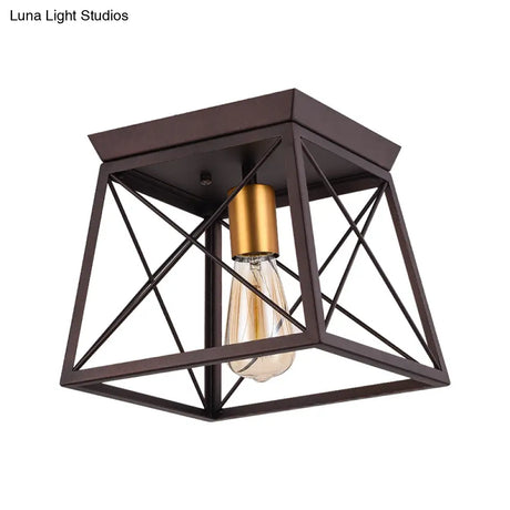 Industrial Style Metal Flush Ceiling Light Fixture - 10’/12’ Wide 2 Bulbs Coffee Tone Ideal For