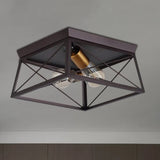 Industrial Style Metal Flush Ceiling Light Fixture - 10’/12’ Wide 2 Bulbs Coffee Tone Ideal For