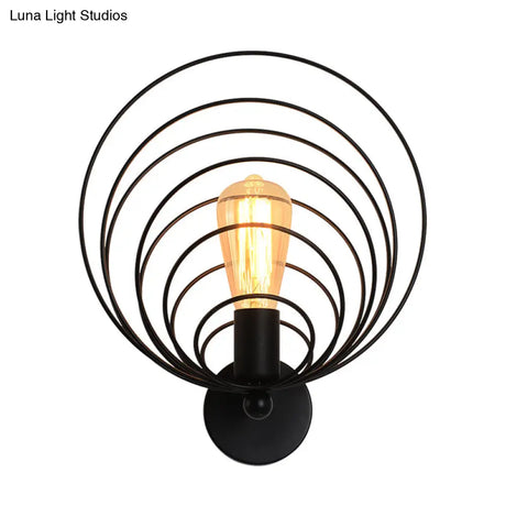 Industrial Style Metal Sconce Wall Lamp For Dining Room - Black Finish Single Bulb