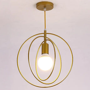 Industrial Style Metal Wire Cage Pendant Light Fixture For Foyer Gold / Circle
