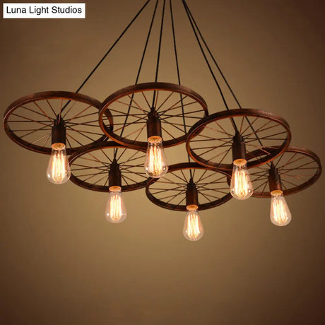 Industrial Style Metallic Multi-Light Pendant With Wheel Design - Perfect For Restaurants