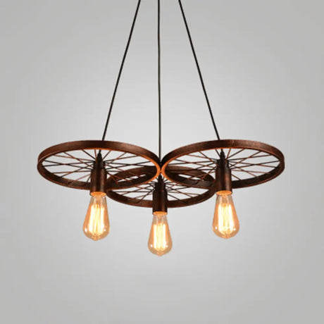 Industrial Style Metallic Multi-Light Pendant With Wheel Design - Perfect For Restaurants 3 / Rust