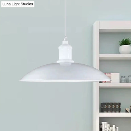 Industrial Style Metallic Saucer Pendant Light - 12.5’/16’ W 1 Black/White For Living Room Ceiling