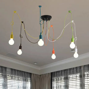 Industrial Style Multi Color Swag Pendant Light Fixture - 6 Lights Restaurant Hanging Lamp (Black