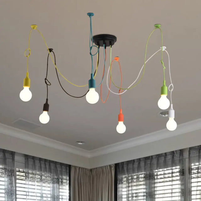 Industrial Style Multi Color Swag Pendant Light Fixture - 6 Lights Restaurant Hanging Lamp (Black