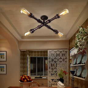 Industrial Style Oil Rubbed Bronze Semi Flush Ceiling Light With 4 Bare Bulbs Copper